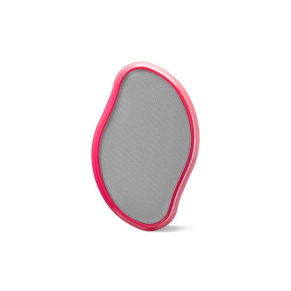 Pink, Matte, Oval-shaped hair removal tool with Nano crystal pattern.