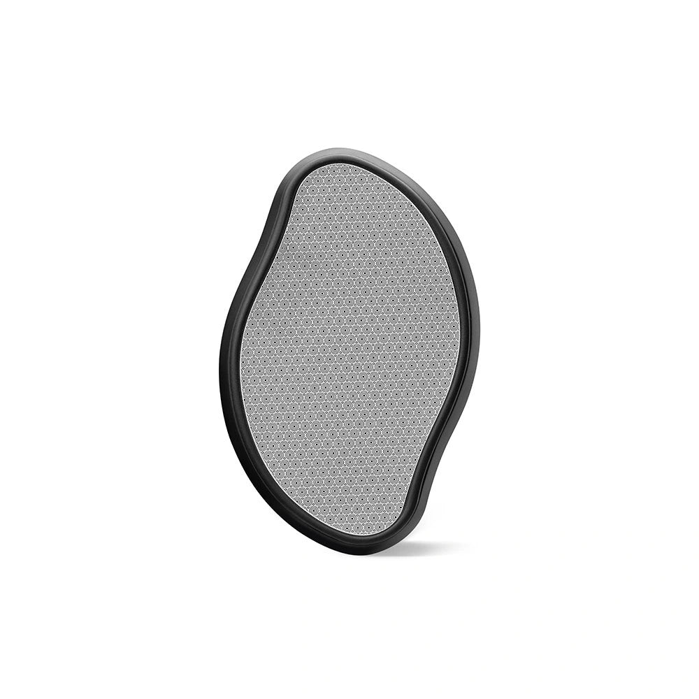 Black, Matte, Oval-shaped hair removal tool with Nano crystal pattern for sensitive skin.